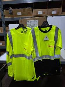 lot 446 image: 3 Boxes of Reflective Apparel Hi Viz Long Sleeve & Short Sleeve Shirts.  Approx 80 Shirts Total