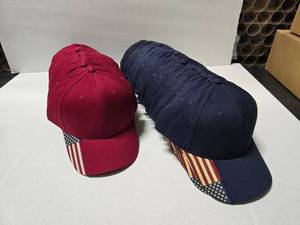 lot 432 image: Lot of Outdoor Cap USA-300 American Flag Caps.  Includes Red Caps (Qty 21) & Blue Hats (27)