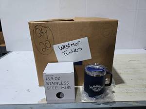 lot 452 image: H2Go Navy Blue Westmor Camper 16oz Stainless Steel Mugs  QUANTITY 20  BID IS TIMES THE QUANTITY