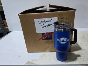 lot 454 image: Blue Westmore 40oz Tumbler  QUANTITY 14  BID IS TIMES THE QUANTITY