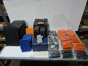 lot 496 image: MASSIVE Lot of Misc Superior Items.  Includes Day Planners (Qty 15), Notebooks (Qty 16), Solekick Wireless Charging Stations (Qty 4), Pens (Qty 400), Retractable Badge Holders (Qty 200) & Luggage Tags (Qty 125)