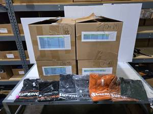 lot 499 image: 4 Boxes of Misc Superior Shirts.  Approx 221 Shirts Total.  SEE PICS FOR STYLES & SIZE COUNTS