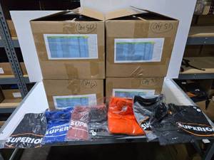 lot 500 image: 4 Boxes of Misc Superior Shirts.  Approx 196 Shirts Total.  SEE PICS FOR STYLES & SIZE COUNTS