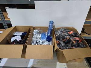 lot 550 image: 3 Boxes of Misc Don Nan & Schlumberger Promo Items.  Includes Lanyards, Cups, Pens, Koozies, Neck Gaiters