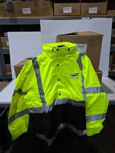 lot 559 image: 3 Boxes of Tri-Mountain Hi-Viz Insulated Rain Jacket.  SEE PICS FOR SIZES & COUNTS.  13 Jackets Total