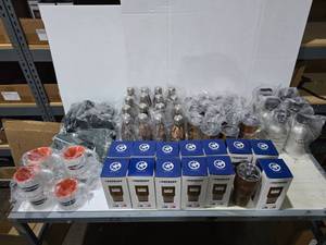 lot 596 image: Large Lot of Misc Superior Tumblers, Growlers, Water Bottles, Bistro Coffee Mugs & Bottle Koozies