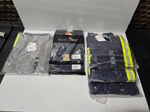 lot 618 image: Lot of 6 Misc Flame Resistant Work Shirts Size 3XLto 5XL.  Includes FR1403NV (Qty 3), F131 (Qty 2) & FR1403GY (Qty 1)