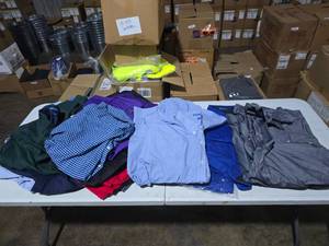 lot 828 image: MASSIVE Lot of Approx 160 Misc Shirts & Dress Shirts.  SEE PICS OF ALL THAT IS INCLUDED