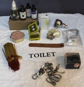 lot 59 image: Essential oils and candles and and more see pictures there is also brushed nickel finish table knife rests from pottery barn