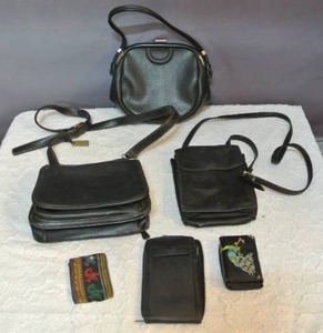 lot 75 image: Mixed Lot of hand bags and wallets brands like tignanello,Anne Klein and liz Claiborne the purse in the very back is a vintage purse from the 1950s and more see pictures