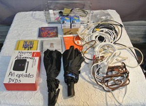 lot 78 image: Mixed Lot extension cords  umbrellas  CDs  Bungees  and much more see pic.