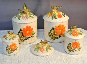 lot 91 image: Vintage canisters see all pictures some have cracks