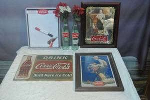lot 138 image: Coca-Cola lot dry erase board Coke bottles and wall decor see pictures