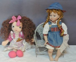 lot 201 image: Ashley Belle NV 1-5000 doll and Mother Goose Collectables Little Girl With A Curl Doll Brown Curly Hair Pink Bow