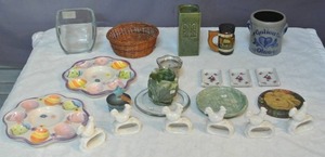 lot 208 image: Eeg trays- chicken napkin rings - candle holders- trinket trays and much more see pictures