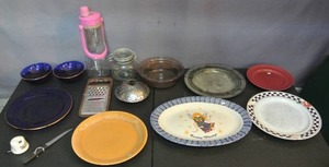 lot 222 image: Mixed Lot of dishes knife sharpener, greater, and plates and more