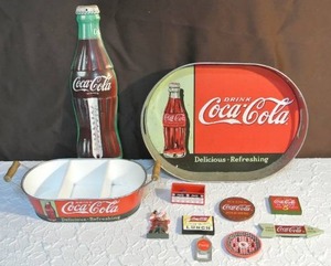 lot 235 image: Lot of Coca-Cola thermometer & serving tray & refrigerator magnets and more