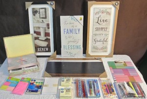 lot 242 image: Unopened wall decor and mix of stationary