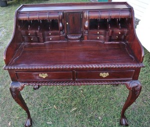 lot 264 image: Solid Mahogany 20th century Chippendale Escritoire Secretary Desk with cabriole claw foot legs - authenticity unknown