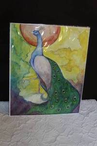 lot 277 image: 8x11.5 original watercolor print-Peacock it reflects the art nouveau age and is ready to be framed.