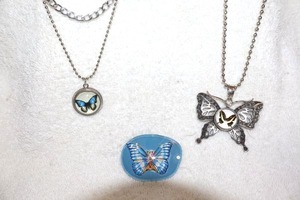 lot 108 image: Jewelry, animal themed Butterfly necklaces and glass lens pin