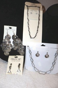 lot 229 image: Jewelry Silver tone necklaces and earrings