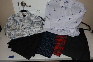 lot 58 image: Mens dress shirts and suit pants, see photos