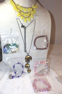 lot 255 image: Glass bead jewelry lemon drop style necklace, bracelets and more