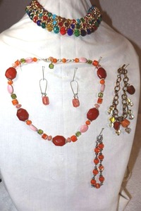 lot 257 image: Glass bead jewelry orange glass bead jewelry and multi-color bead choker