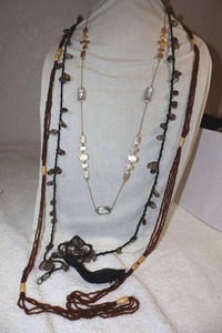 lot 259 image: Glass bead jewelry Two opera length necklaces, and gold with clear glass bead necklace