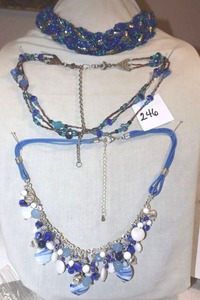 lot 246 image: Glass bead jewelry Blue beaded necklaces as shown