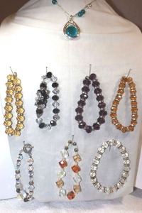 lot 248 image: Glass bead jewelry Bluegreen pendant necklace and multiple bracelets