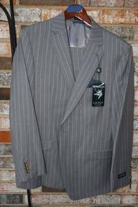 lot 68 image: Ralph Lauren Light Gray pin stripe 2-piece suit. New still with tags, Jacket size 42, pant size 34Wx30L