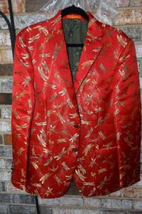 lot 65 image: TALLIA red with golden dragonflies suit jacket, size 42