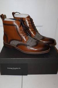 lot 2 image: Mens leather shoes Vintage Foundry Co. brown leather boots, size 9.5 look like new.