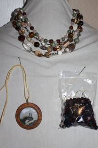 lot 44 image: Movement Jewelry Multi stone bead necklace, scenic pendant necklace, and beads (need restrung)