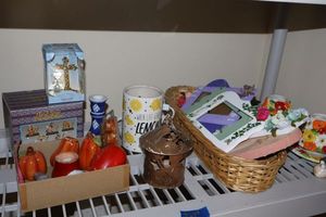 lot 267 image: Housewares candle holders, photo frames, glass items