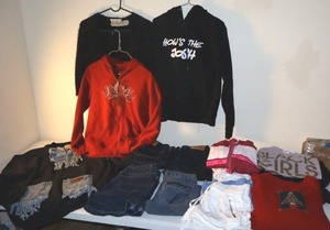 lot 296 image: Jeans, hoodies, fur sweater, and more clothes
