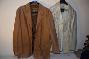lot 310 image: Leather coats - Brown Adler coat, and off white Imperial coat