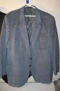 lot 311 image: Mens leather suede coat and 2-piece pin stripe suit