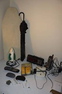 lot 320 image: Electronics, iron, ironing board and umbrella