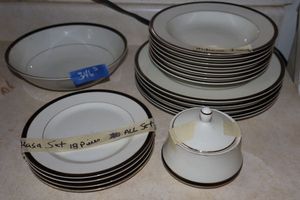 lot 346 image: Mikasa dish set with dark green trim