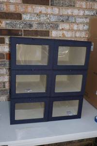 lot 75 image: Cambridge drop front shirt boxes in blue linen color - set of 6. Each box measures 15L x 11W x 8 H.