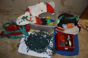 lot 408 image: Outdoor Christmas decorations and penguin lotion dispenser and more