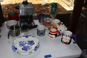 lot 427 image: Coffee maker, coffee mugs, table vases