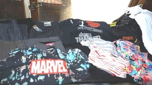 lot 392 image: 3XL clothes and womens swimsuits. Trousers with tags 18W.