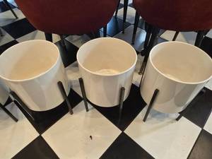 lot 66 image: Lot of 3 Ceramic Planters w Metal Stand