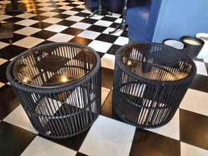 lot 72 image: Lot of 2 Glass Top Round Modern Coffee Tables.&nbsp Each Measures 20 x 17