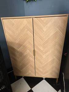 lot 78 image: Modern 3-Shelf Cabinet w Gold Metal Base & Handles.  Contents Not Included.