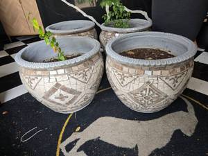 lot 79 image: Lot of 2 Large Mosiac Tile FlowerPlant Pots